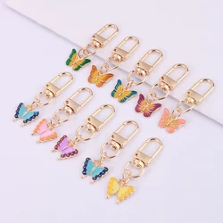10 Pcs Cartoon Boho Metal Keychains Alloy Dripping Oil Butterfly Key Ring Decoration Bag Pendant Girls Boys Party Supplies