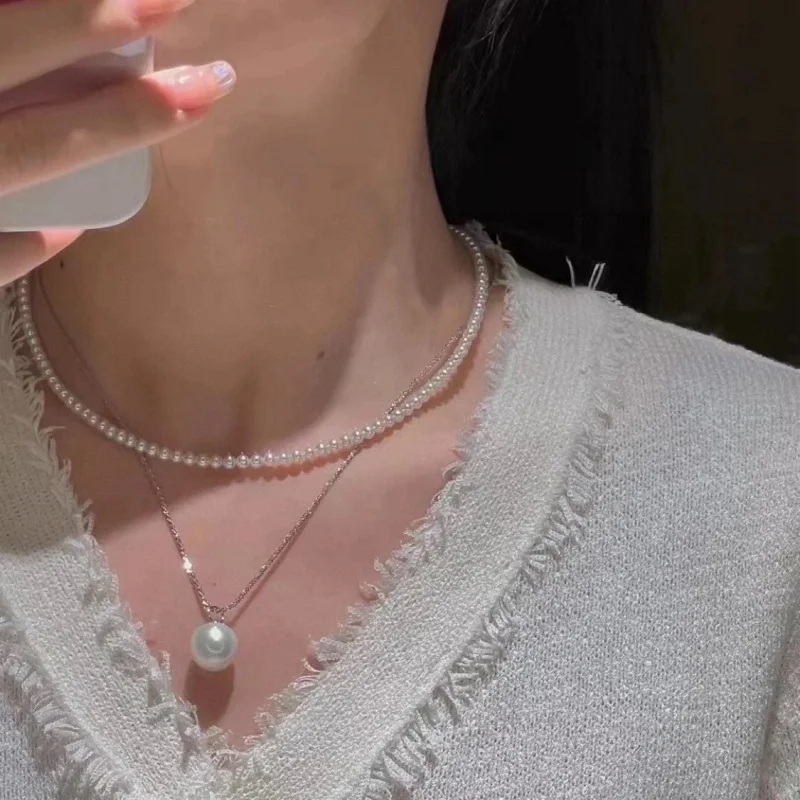 

SGARIT Classic 18K Gold White Pearl Necklace Fine Jewelry AU750 Natural Freshwater Pearl Chain For Women SN20