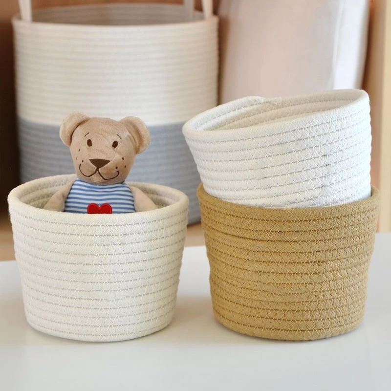 سلة تخزين سطح المكتب سلة تخزين حبل القطن المنسوج يدويًا أشتات مستحضرات التجميل والمجوهرات سلة تخزين ألعاب الأطفال