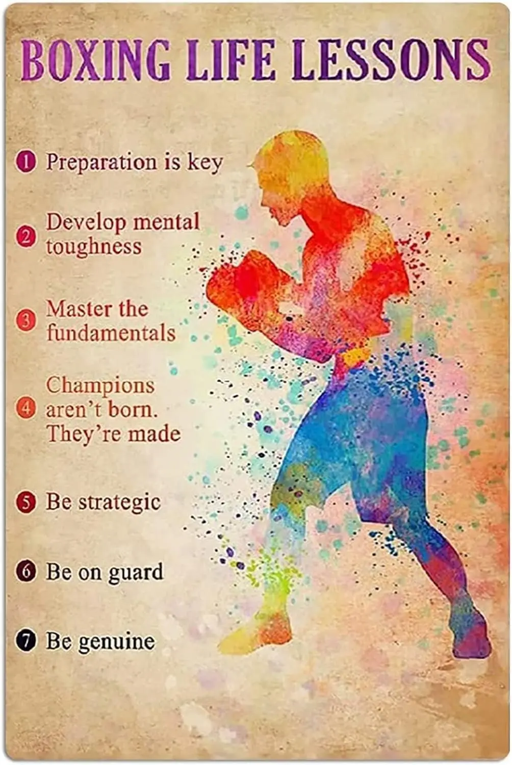 ESETASOT Boxing Life Lessons Metal Tin Signs Wall Decor Boxing Inspirational Posters Boxer Collectible Plaques Boxing Club Home