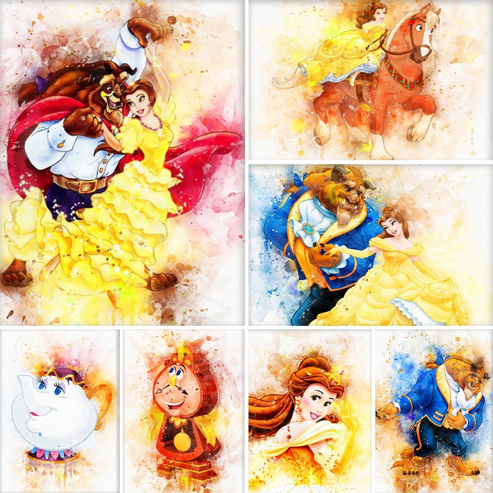 

Beauty &the Beast Diamond Painting Disney Watercolor Diamond Embroidery Full Square / Round Rhinestone Painting Home Decor