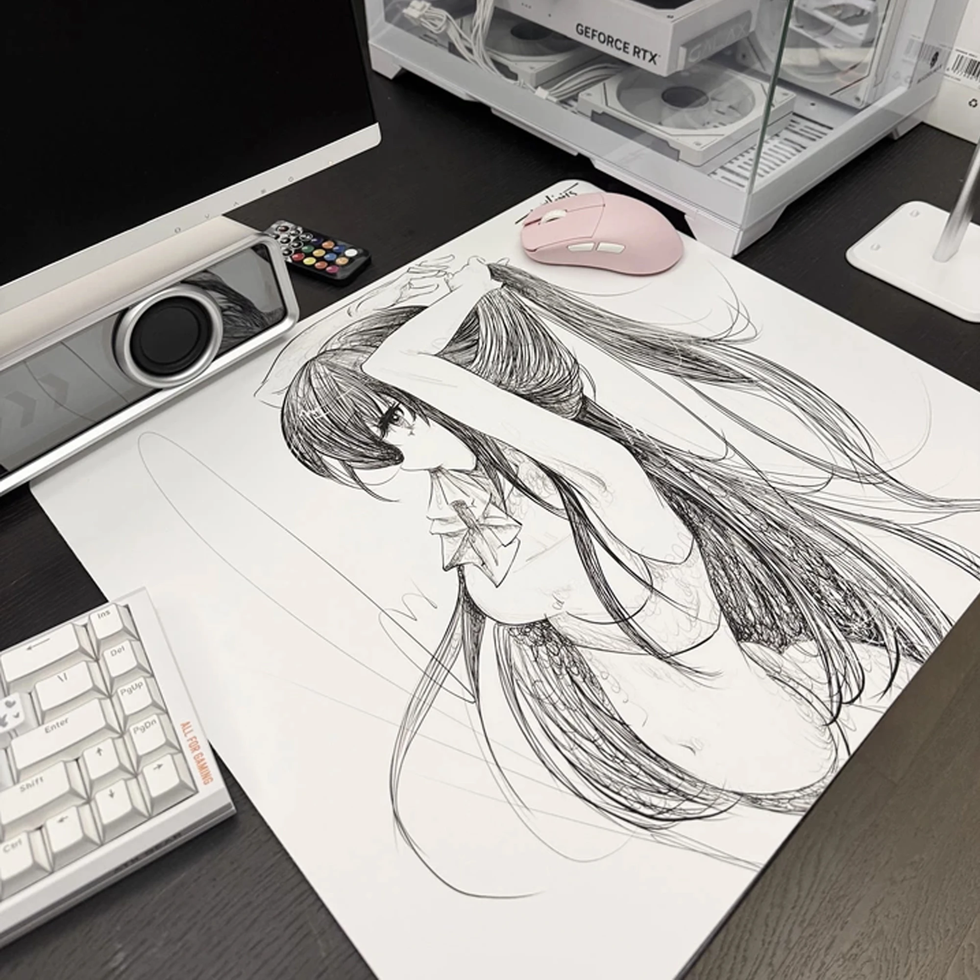 Aetheris Boundless Glass Mouse Pad Japanese Comic Desktop Mats Micro Etched Honeycomb Surface Smooth E-Sports Glass Mousepad