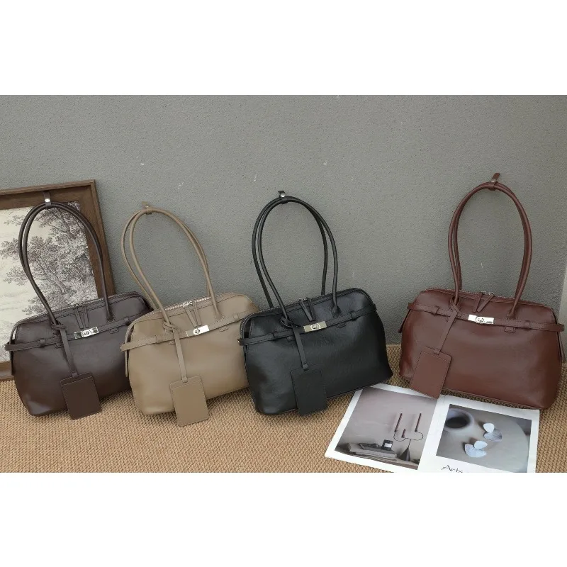 

New retro leather tote bag with high-end feel, large capacity for versatile commuting, single shoulder armpit bag