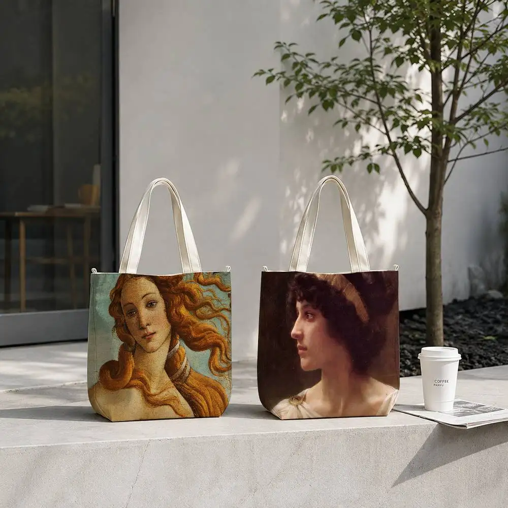 S-Sandro Botticelli Renaissance Tote Bag for Women Reusable Shopping Tote Bag Zippered Shoulder Bags Print