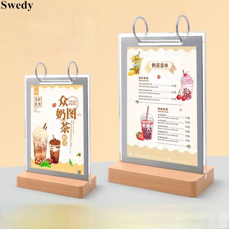 A6 100x150mm Page Turning Table Acrylic Sign Holder Display Stand Restaurant Menu Paper Price List Holder Advertising Frame