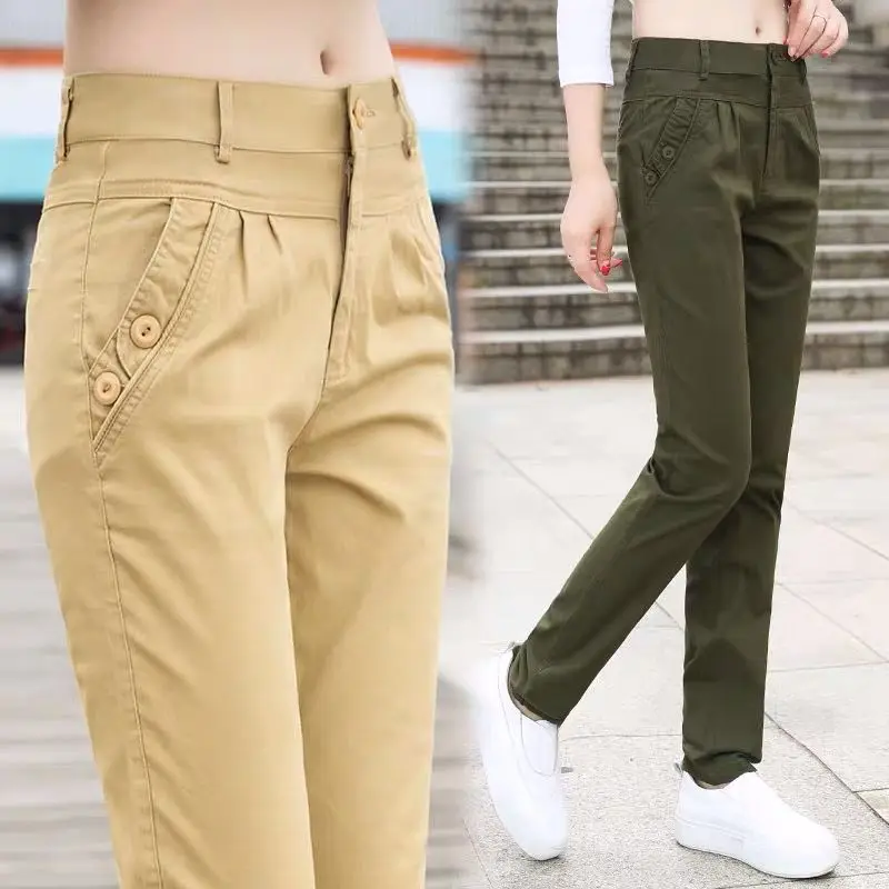 

2024 Women's Trousers Spring Summer Stretch Waist Cotton Feet Pants Middle and Old Ladies Solid Casual Large Size 3XL F145