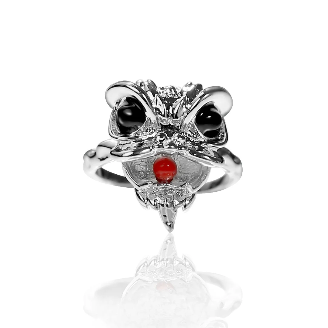 New Chinese style lion awakening ring for women, light luxury, high-end, personalized, niche design, adjustable ring