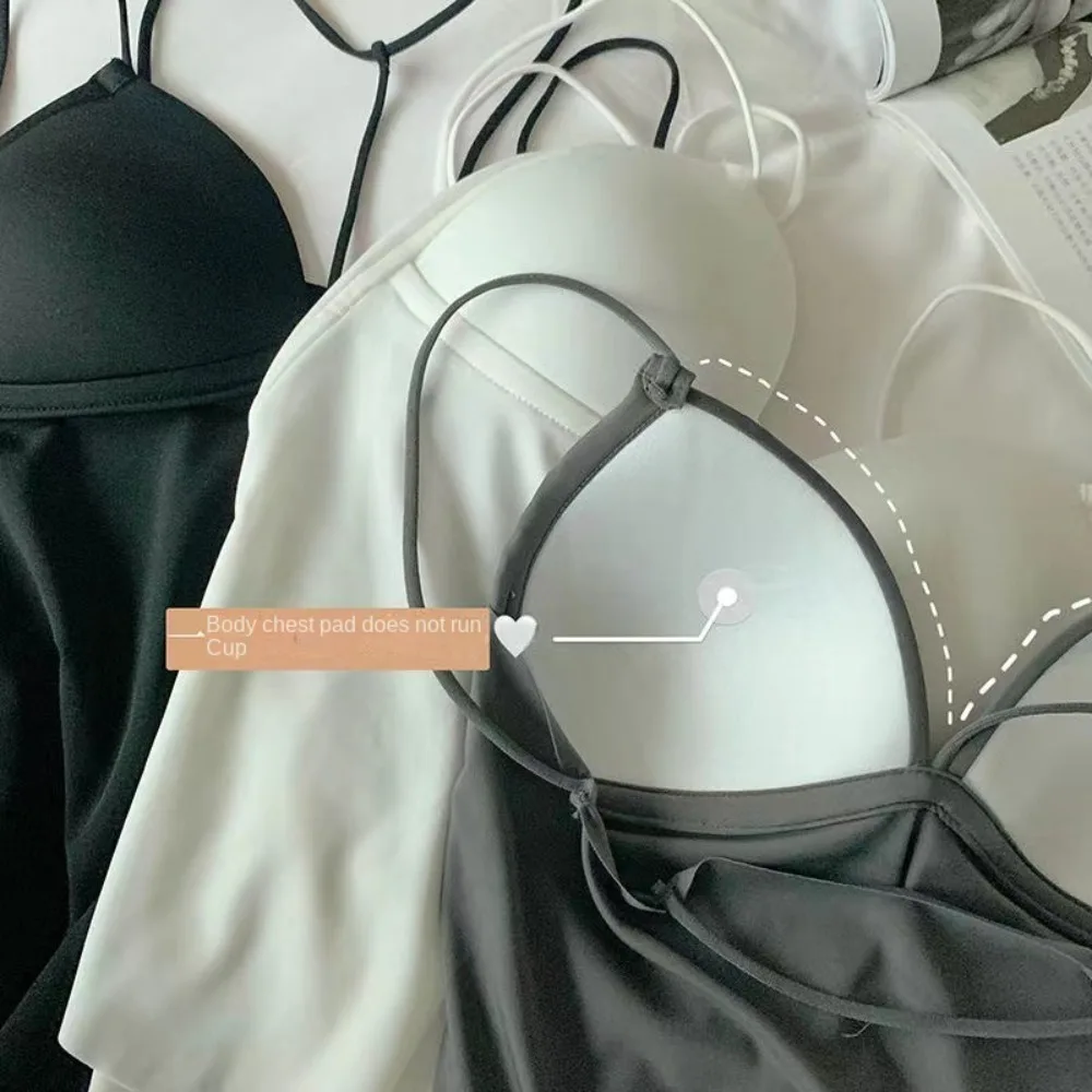 With Chest Pads Beautiful Back Underwear Solid color Slim Fitting Sleeveless Tops Sexy Short Women's Chest Vest Spring Summer