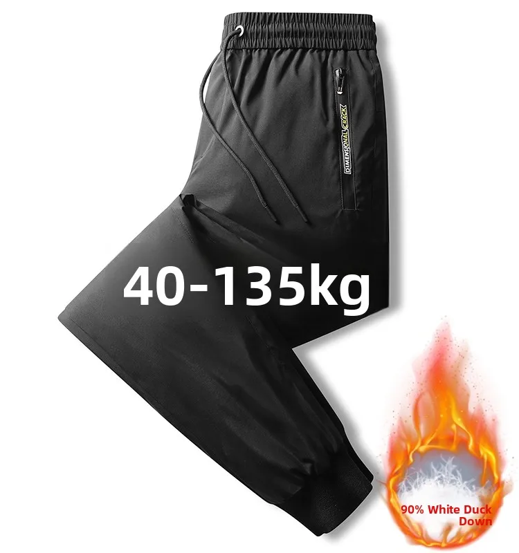 

Men's Thiened Winter down Pants White Du Feather Outdoor Warm Temperature Loing plus Size M8XL for plus Size People
