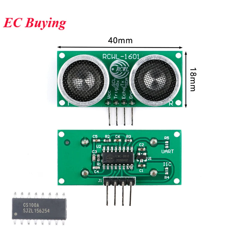 2pcs/1pc RCWL-1601 Ultrasonic Ranging Sensor Module Distance Compatible with HC-SR04 Wide Voltage 3V-5V CS100A Chip