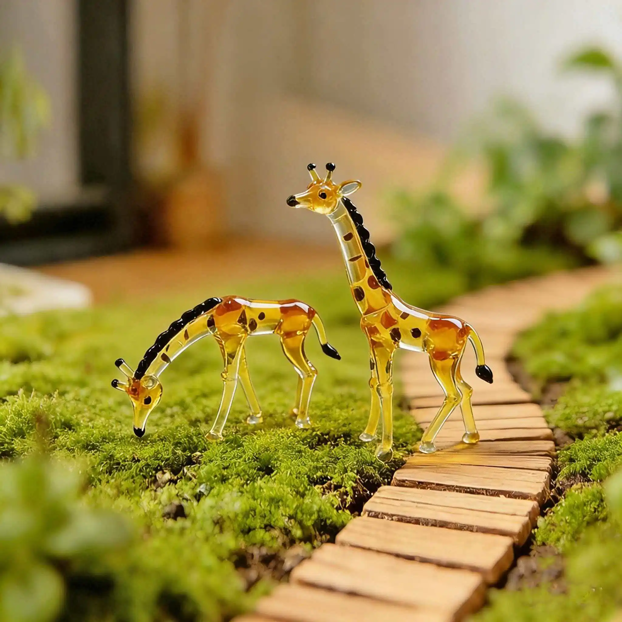 Cute Vivid Crystal Deer Statue Mini Wild Giraffe Animal Statue  Ornaments Handicraft Desktop Crystal Ornaments Living Room