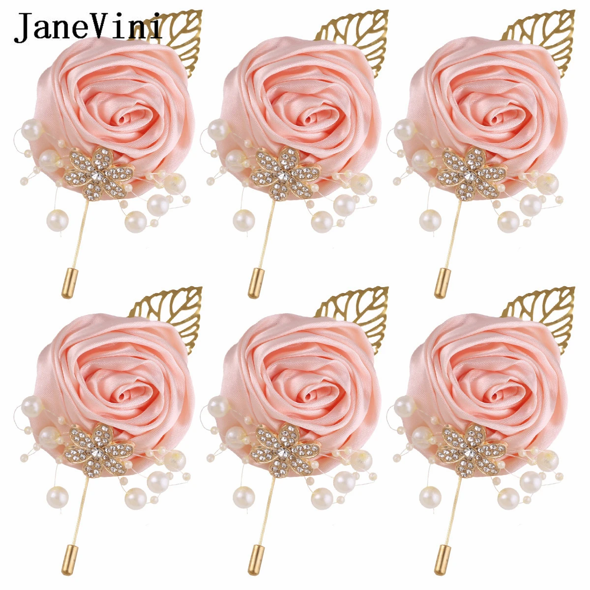 JaneVini 6 Buah Boutonniere Pengantin Pria Warna Ungu Muda untuk Pernikahan Pin Bunga Mawar Pengiring Pria Terbaik Aksesori Boutonniere Bruiloft