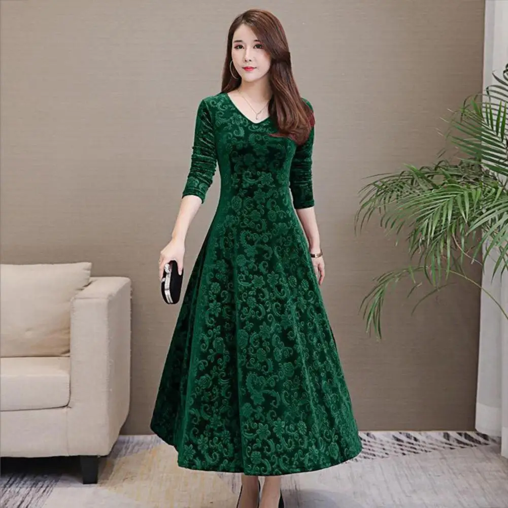 Elegant Ladies Dress Women Dress Elegant Floral Print Women's Long Sleeve Dress for Casual Party Wear in Autumn Winter