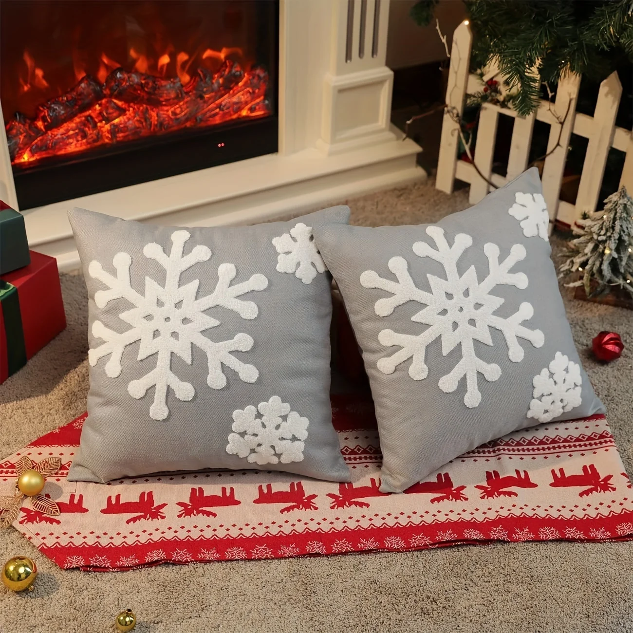 Modern Snowy Pillowcase, 2-Piece Set, Machine Washable, Zipper Design, Polyester Fabric, Living Room Sofa Cushion Cover,