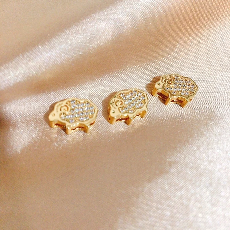 

3PCS Gold Plated Zircon Animal Spacer Bead Sheep Spacer Bead Bracelet Jewelry Accessories Materials