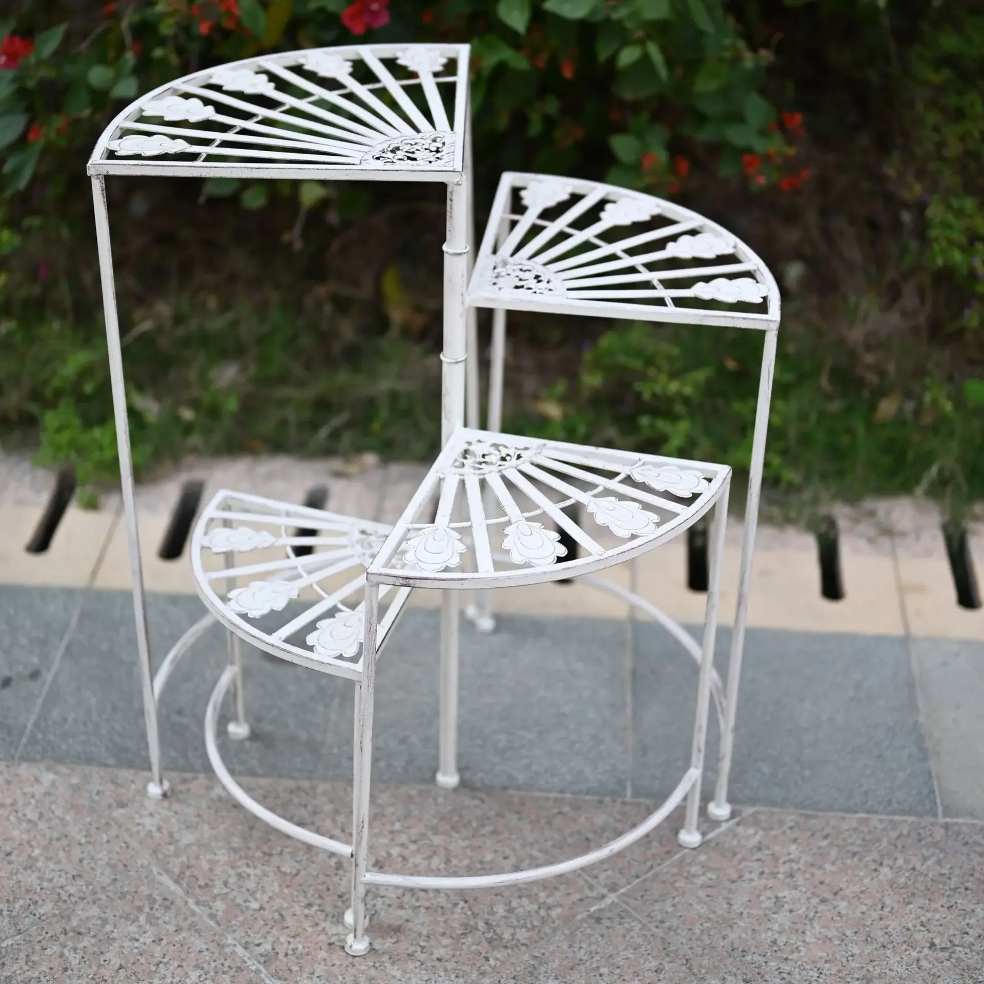 Modern simple wrought iron four-layer fan-shaped folding rotating multi-layer flower pot frame outdoor garden villa balcony