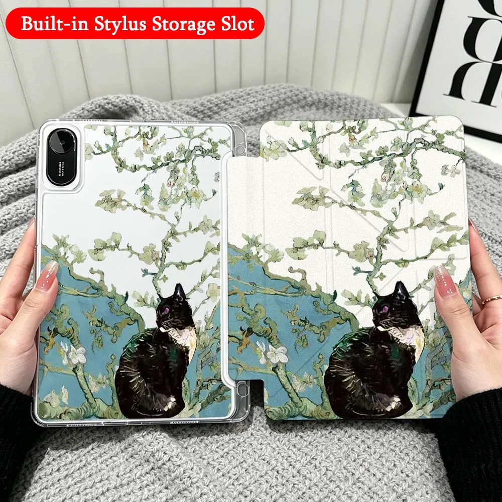 Cartoon Black Cat Iris Case For Xiaomi Redmi Poco Pad 5 6 7 8 Pro SE 11 11.2 12.1 Inch Transparent Y-Shaped Folding Tablet