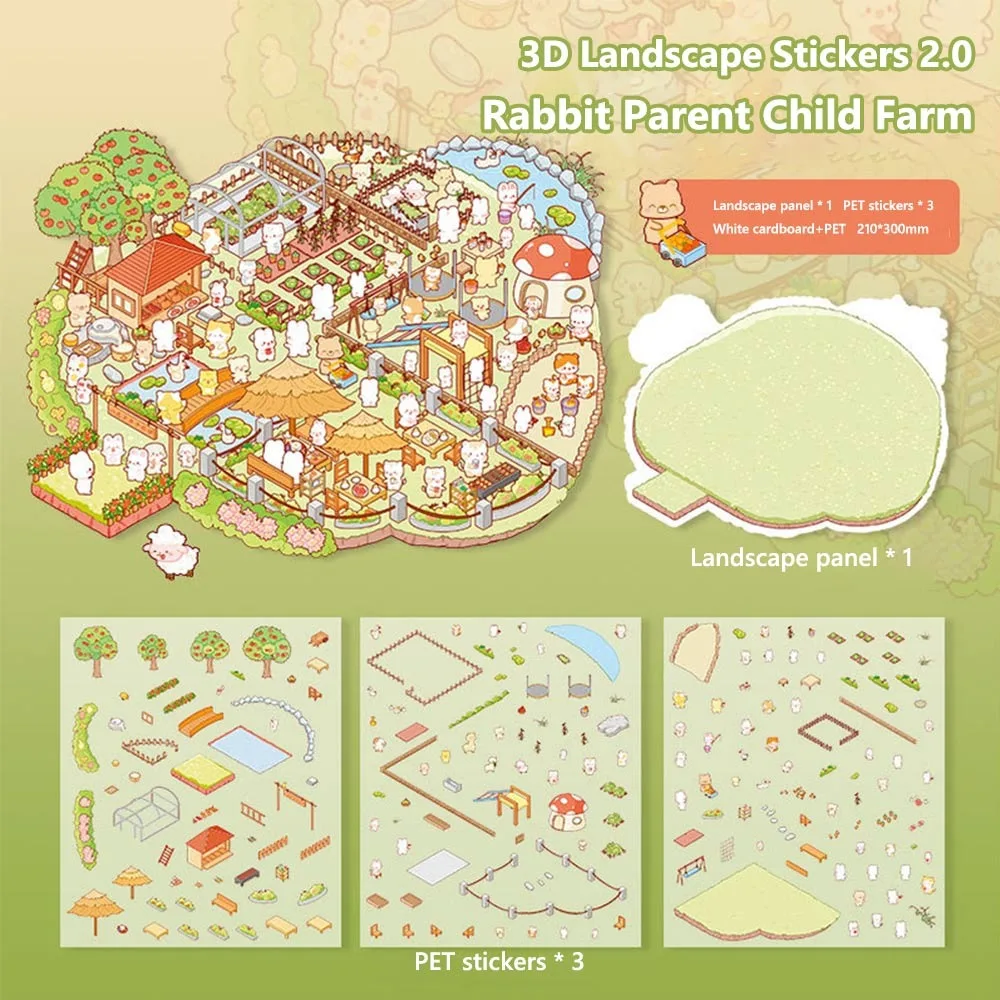 

Creative Plus Size 3D Scene Stickers Cartoon Cabin Scene DIY Scene Decals Scrapbook PET Decorative Game Stickers For Kids Adults