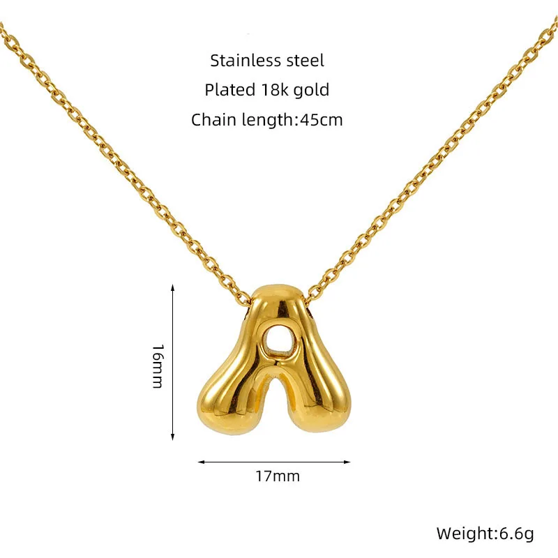 18k Stainless Steel 26 Initial Letter Balloon Bubble Necklace for Women Personalized Jewelry Gift Wholesales