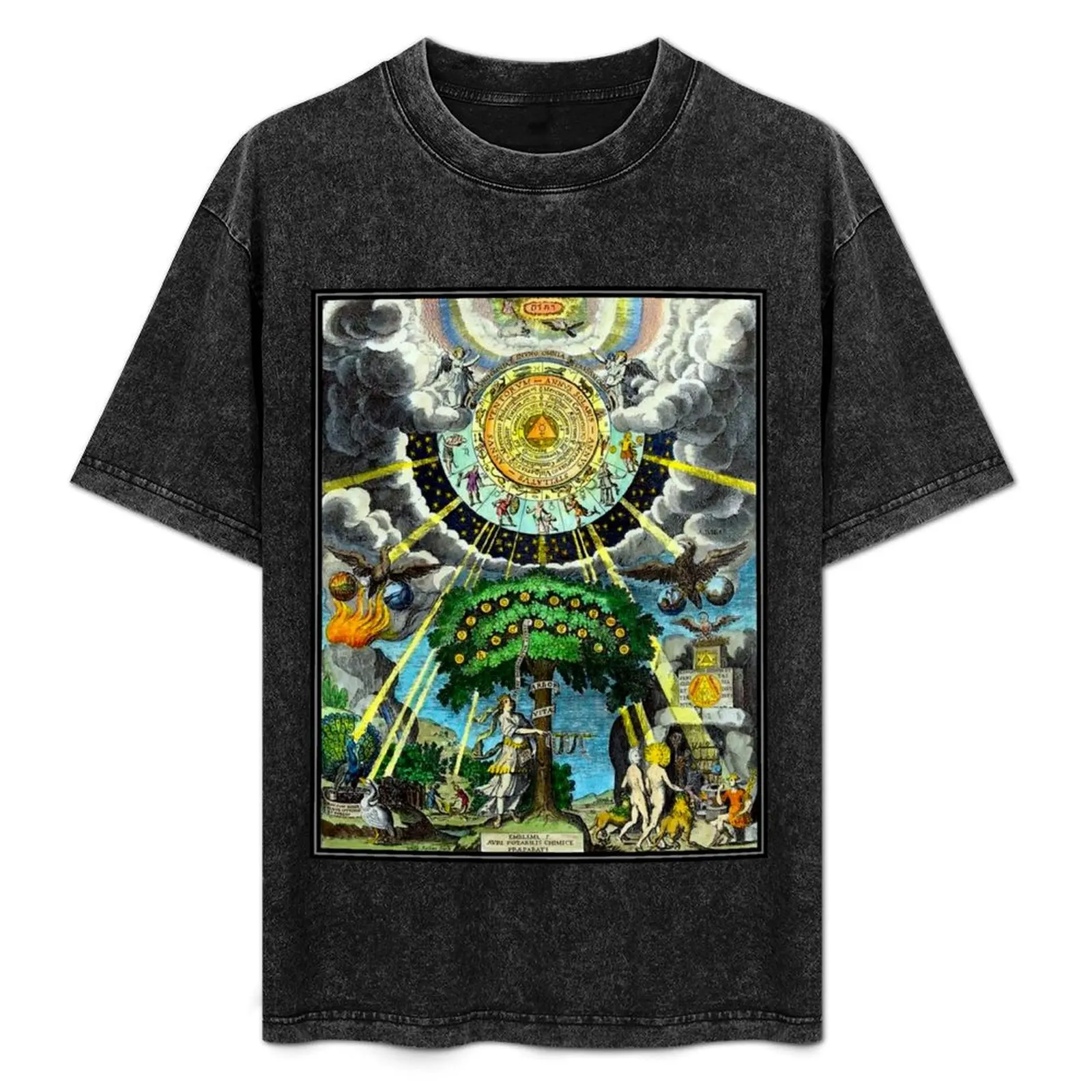 アルケミカル・ハーメトリック・アンド・ミスティカル・エンブレムプリントtシャツ-クイックドライフィッシングtシャツ