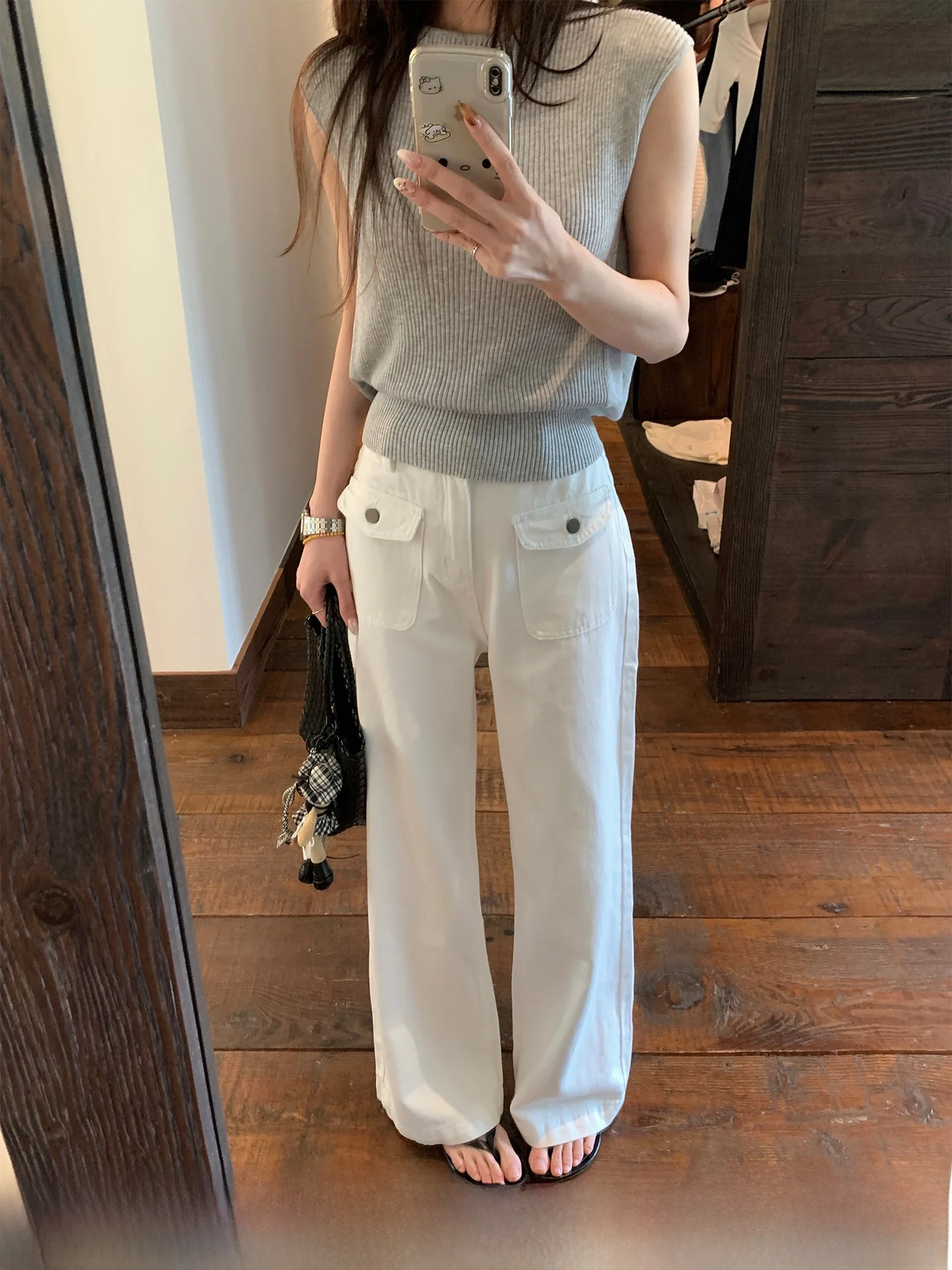 

Брюки Cactishop White Pocket Denim женские свободные, широкие, в пол, повседневные, весна-лето, свободный крой