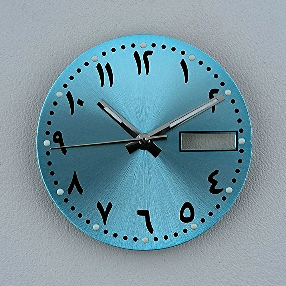 Циферблат NH36, циферблат 28,5 мм, циферблат с арабскими цифрами, циферблат с индивидуальным логотипом, зеленый светящийся циферблат, подходит для часов с механизмом NH36, аксессуары