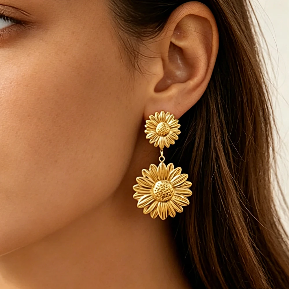 Vintage Gänseblümchen-Ohrringe für Damen, 18K vergoldeter Edelstahl, geometrischer Gänseblümchen-Blumen-Ohrring, ästhetischer Hochzeitsschmuck, Geschenk