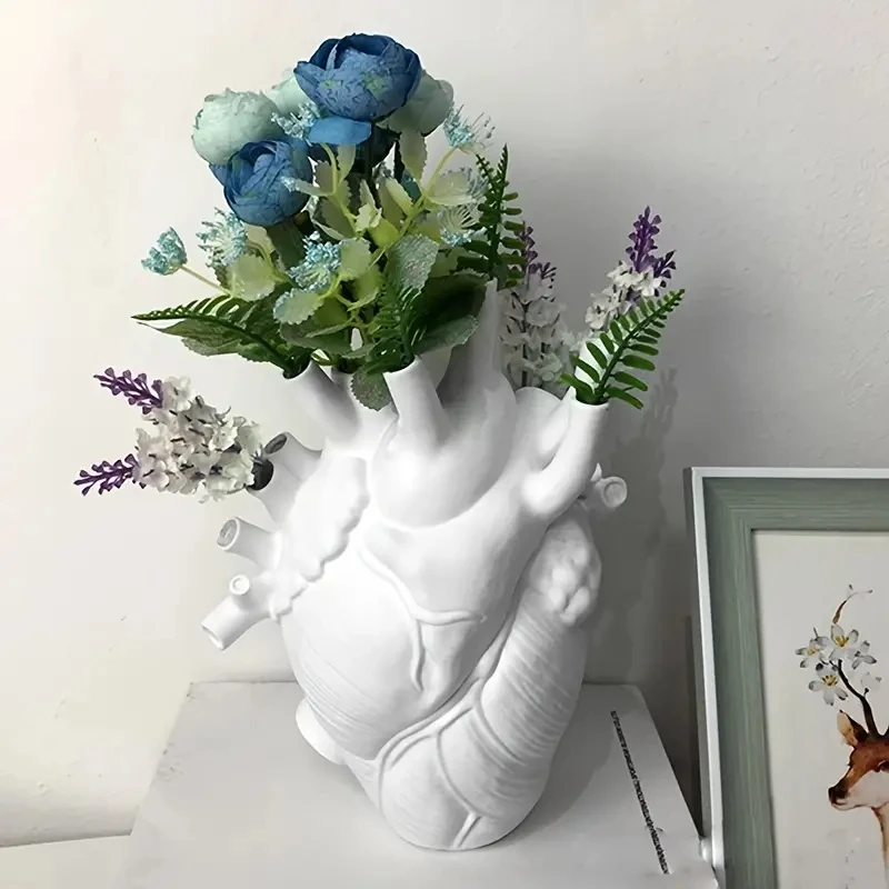 Anatomical Heart Vase Resin Figurine Glam Style Collectible Decorative Anatomy Themed Design Flower Holder for Tabletop Display