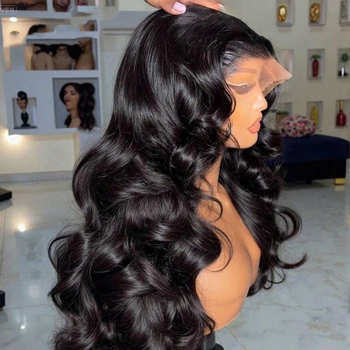 

Бразильские девственные человеческие волосы, объемные волны, парики 13x4 HD, прозрачные кружевные передние парики, предварительно выщипанные, плотность 200, бесклеевой, натуральный цвет