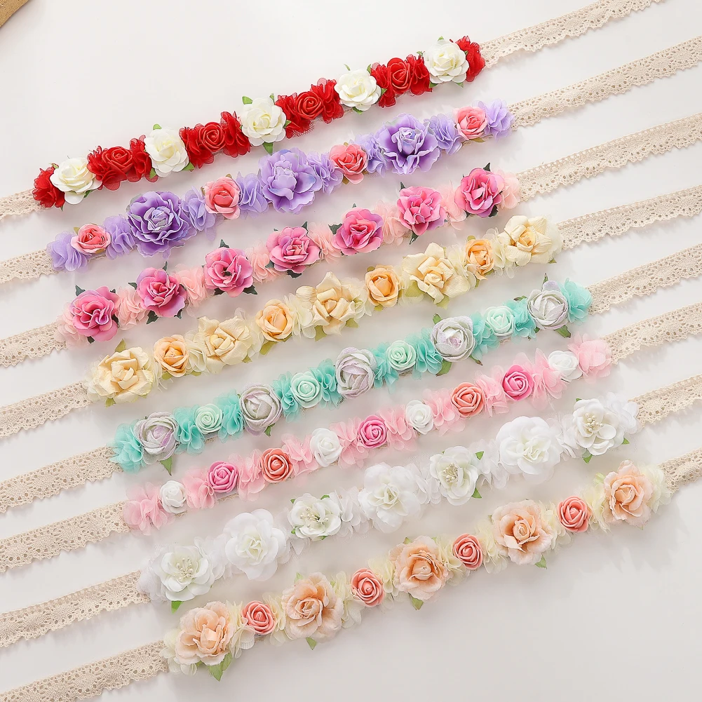 Fake Flower Baby Girls Headbands Princess Colorful Mini Lace Hairbands Adjustable Hair Ties Tiaras Kids Hair Hoop