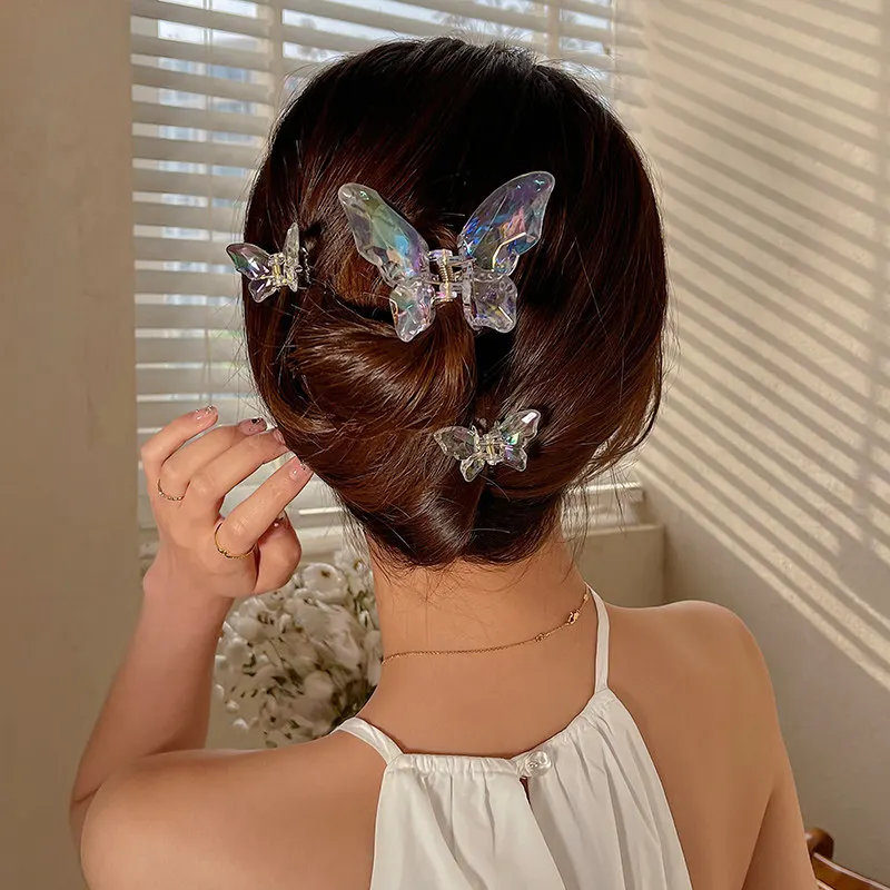 2PCS Meerjungfrau Kime Kristall Fee Schmetterling Greif Clip Teenager Luft Gefühl Hinterkopf Haar Greifen Transparent Große Hai Clip – Detail 8