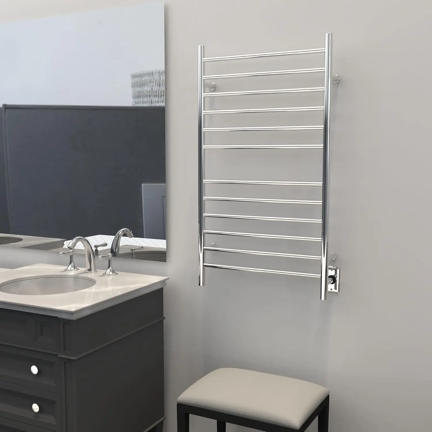 Rwhl-Sp Radiant Large Hardwired + Plug-In Combo Straight 12 Bar Towel Warmer In Polished