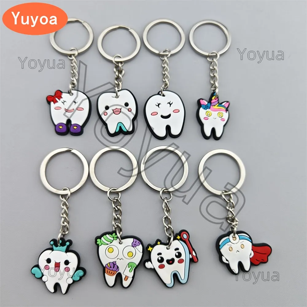 

100pcs Dental Clinic Opening Gifts Teeth Shape Keychain Dentist Key Ring Backpack Pendant Clinic Decorations