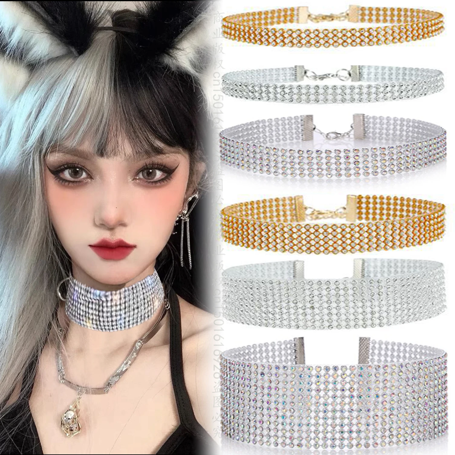 Silver Color Wedding Shiny Rhinestone Bundle Neck Popular Element Collar Necklace Crystal Women's Choker Gift New Korean Jewelry