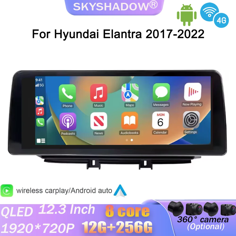 

CarPlay Android 14.0 Car Radio For Hyundai Elantra 2017-2022 GPS Navigation 4G WiFi Bluetooth DSP RDS Stereo Multimedia Player