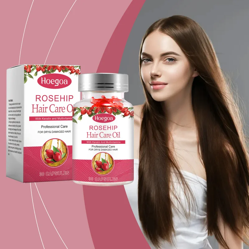

Rosehip Hair Oil Capsules For Dry Damaged Hair, Nourishing Treatment To Smooth Frizz & Add Shine, Lightweight Formula