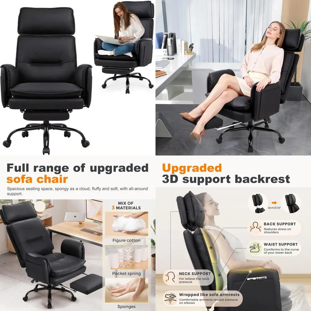 ergonomic wide seat reclining office chair for big and tall users, supports up to 500lbs