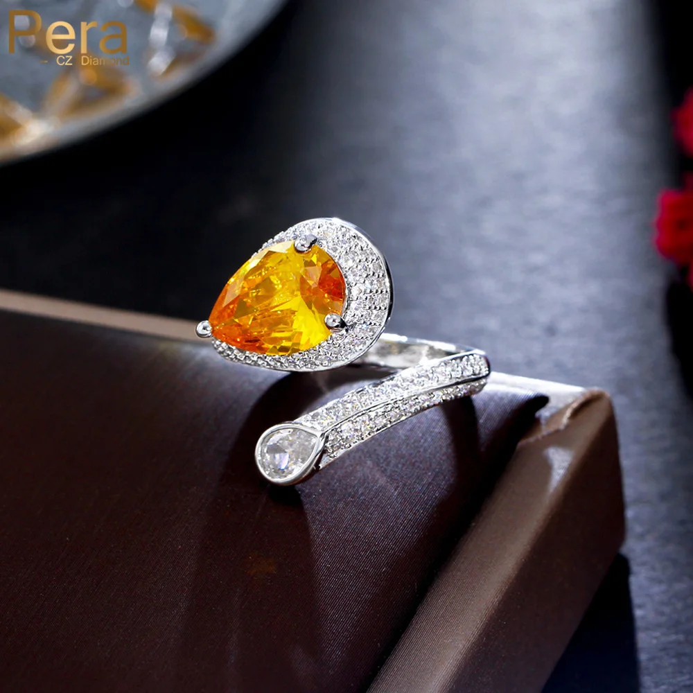 

Pera Brand Designer Orange Yellow CZ Crystal Waterdrop Shape Resizable Rings for Women Wedding Prom Proposal Jewelry Gift R173