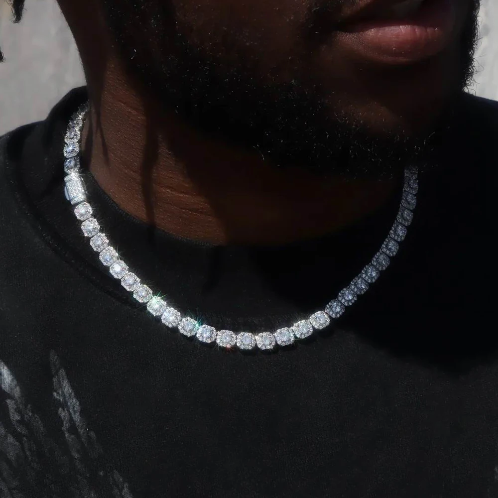 wysokiej jakości 8MM iced out bling 5A cyrkonia cz biżuteria geometryczna przezroczysta cz betonowa hiphop cz klaster łańcuch łączący naszyjnik męski