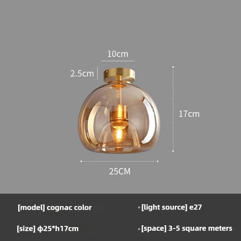 LED-plafondlamp Nordic cognac rookgrijs glazen plafondlamp moderne slaapkamer eetkamer gangpad decor creatieve binnenverlichting