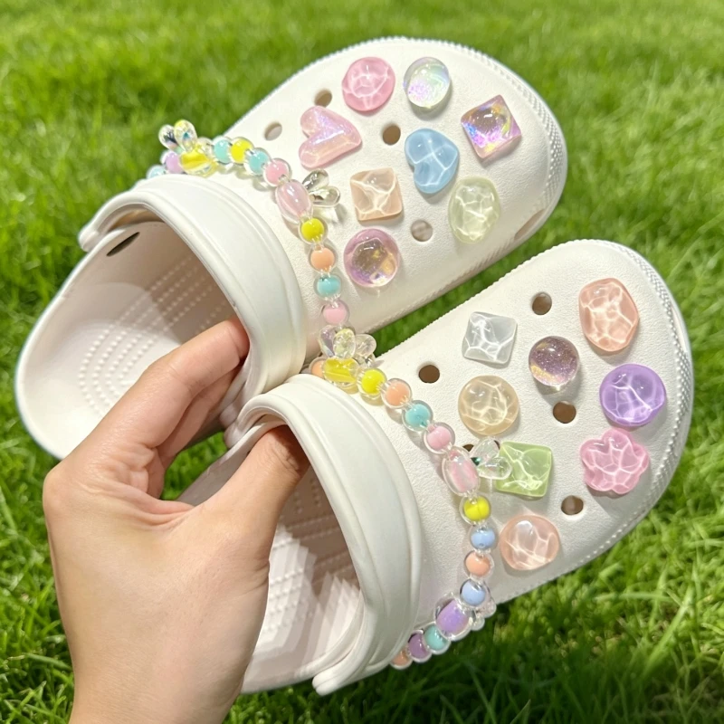 Glossy Iridescent Water Ripple Resin Shoe Charms Transparent Jelly Decor DIY Hole Sandal Pins Multi Candy Summer Cute Gift Girls
