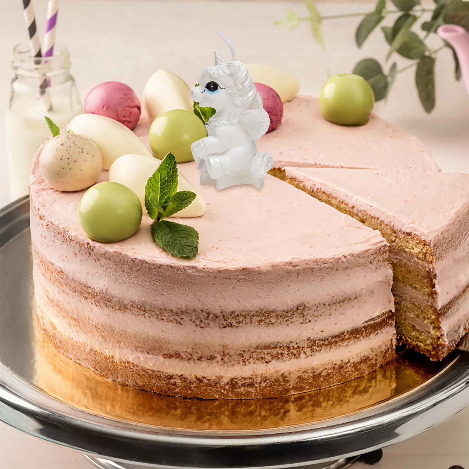 

2pcs Unicorn Shape Birthday Cake Colorful Long Party Candles In Holders Non-Toxic Steady Flame Eco-Friendly Kids Decor Dark