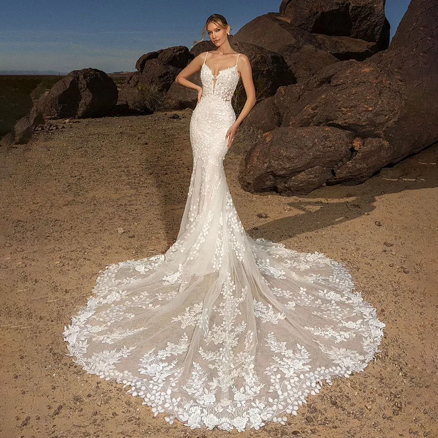 Newest Boho Beach Wedding Dress Mermaid for Summer Lace Backless Long Train Bride Gown Mexico Dress 2025 Vestidos De Novia