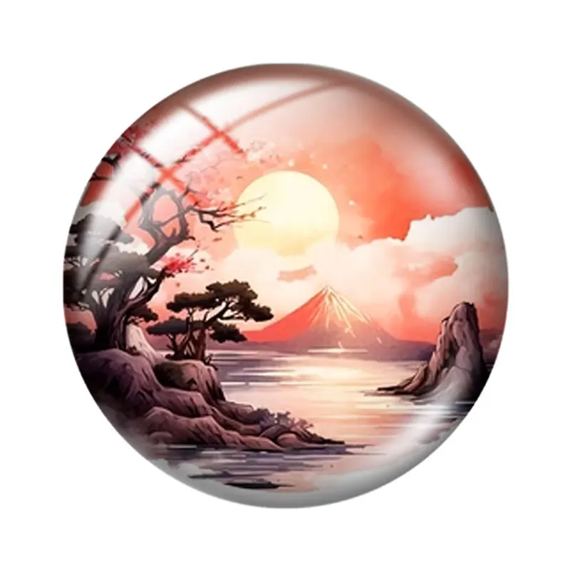 Japanese Sunset Theme  12/18/20/25mm glass cabochon  bracelet pendant rings for jewelry demo earrings back Making findings