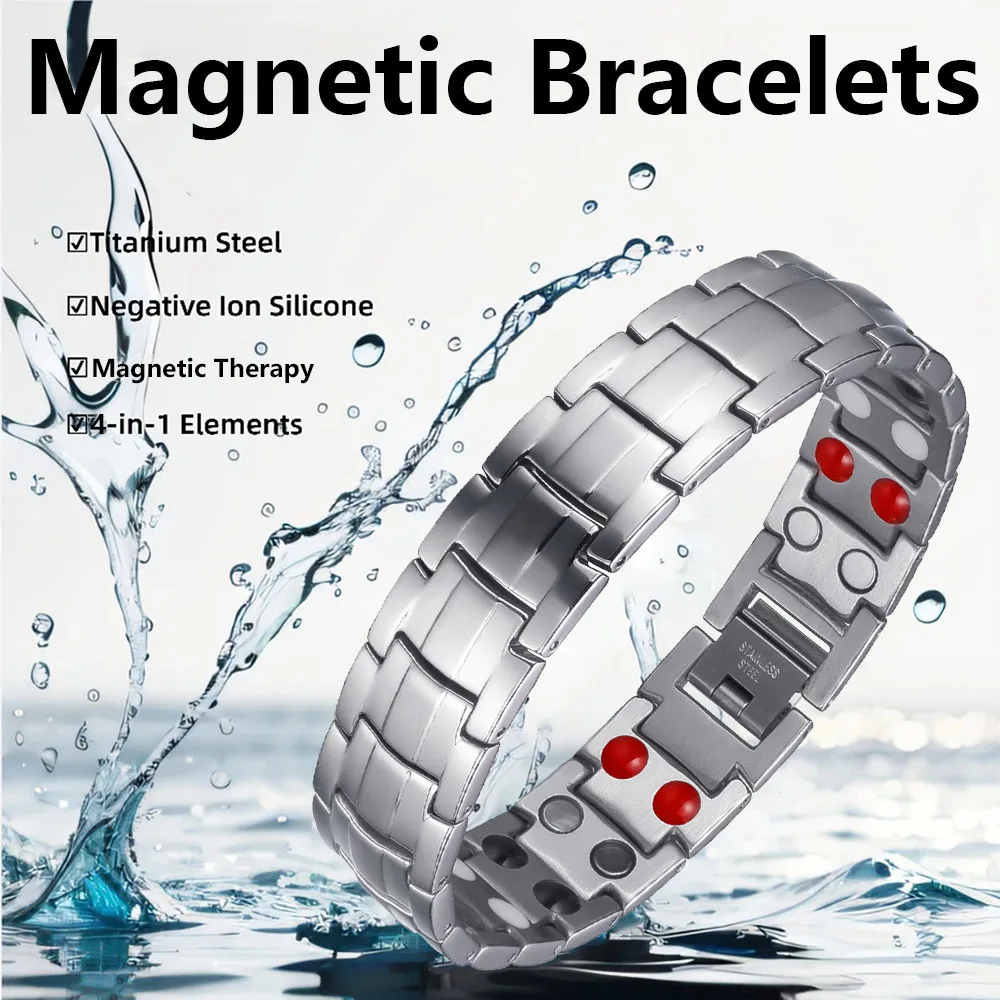 

NANTII Titanium Steel 4-in-1 Magnetic Therapy Bracelet for Men – FIR Germanium Negative Ion Energy Balance Sports Bracelets