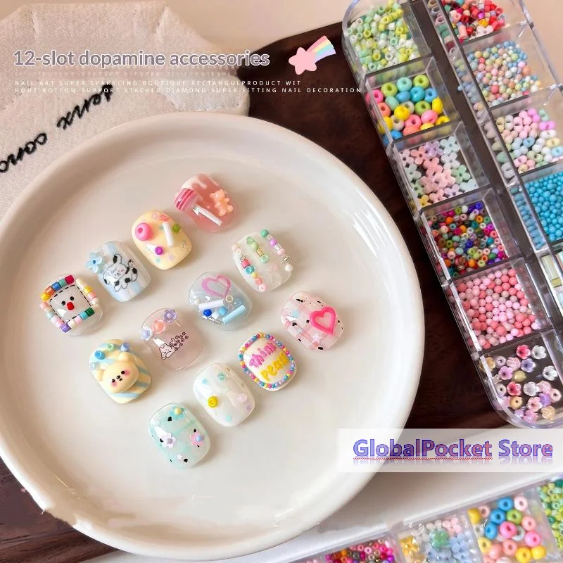 [TG823]1 Box 12/36 Grids Mix Colors/Sizes 3D Nail Little Flower Candy Beads Set Nail Decoration DIY Manicure Accessories