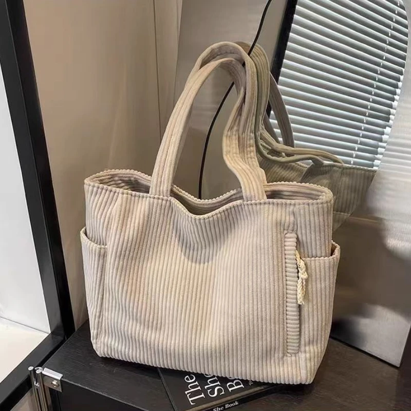 

New Zipper Corduroy Textured Oversized Shoulder Bag 2025 Fall Winter Casual Shopping Bags Women Premium Commuter Tote Bags