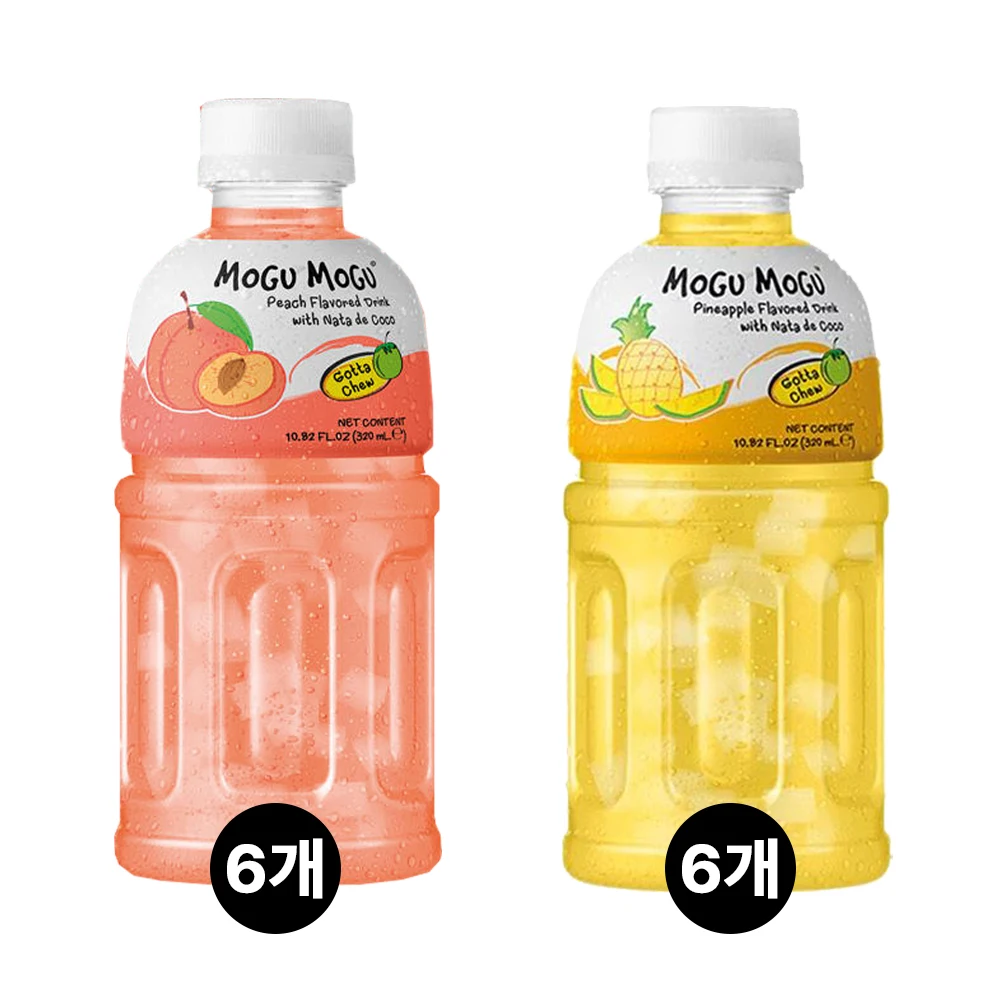 Mogu Mogu 320ml Melocotón 6 Botellas + Piña 6 Botellas, Total 12 Botellas
