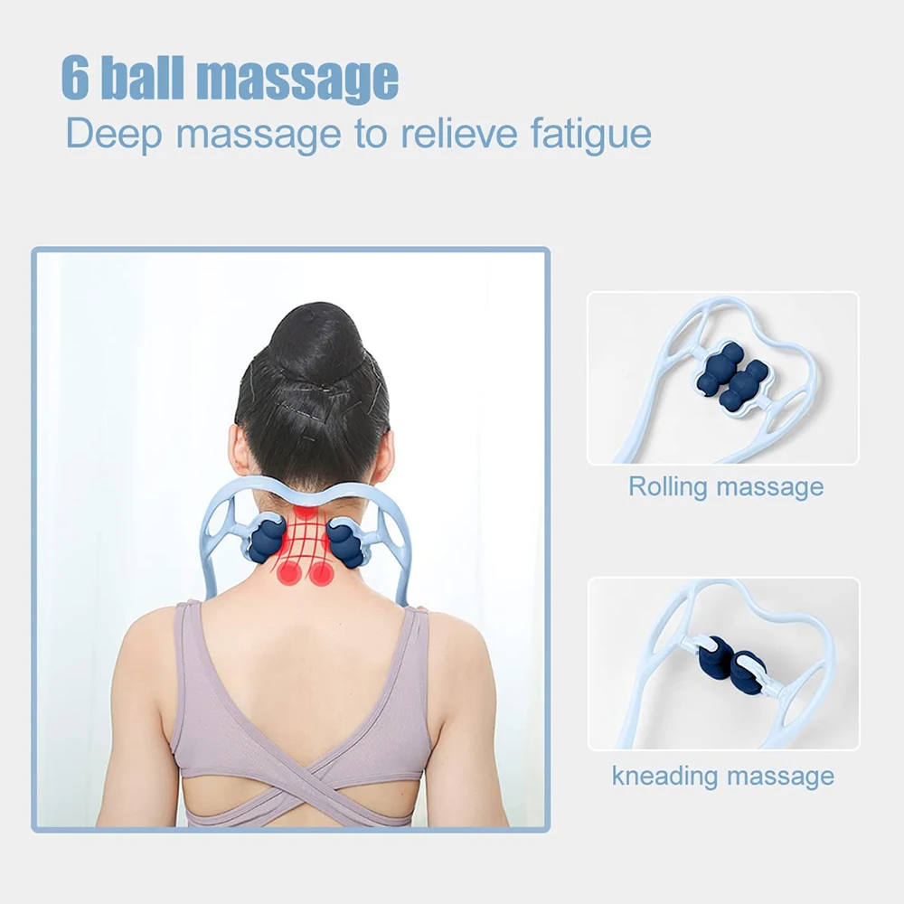 Masajeador de cuello de 6 ruedas, herramienta de masaje de mano con bola Shiatsu, relajación muscular profunda, alivio del dolor