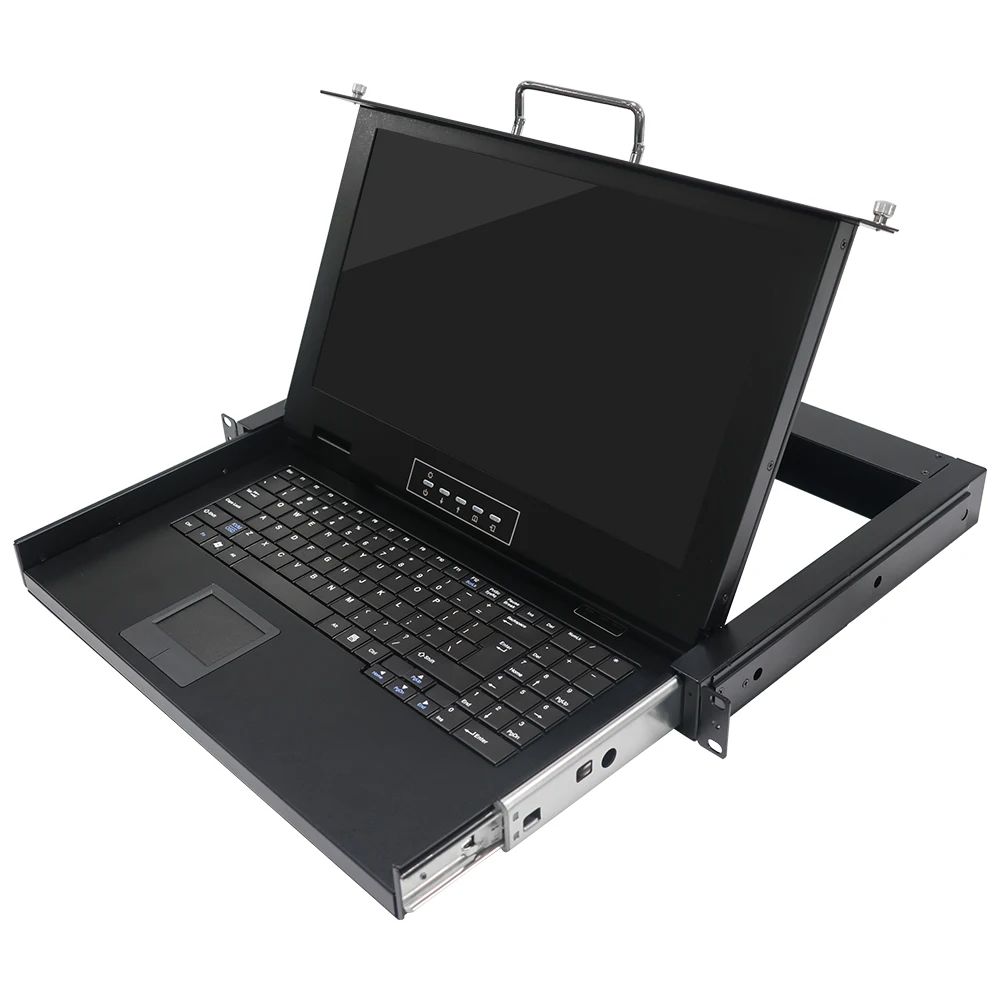 Consola KVM LCD de 18.5 Pulgadas con Cajón para Rack 8x1, con 8 Cables VGA para Rack 1U, Conmutador KVM de 8 Puertos
